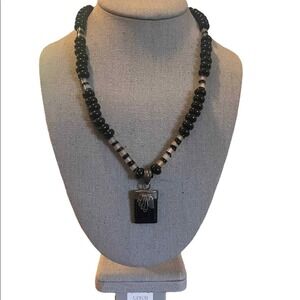 Art Deco Sterling Silver Swirl Onyx Beaded Necklace Stunning Centerpiece OOAK